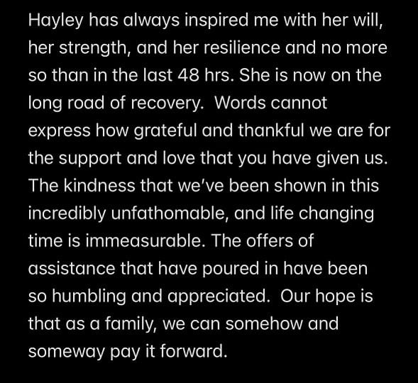Derek Hough's update on Hayley Erbert from Instagram