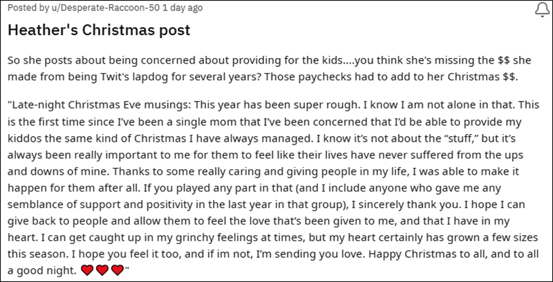 MBFFL - Heather Sykes Christmas Post - Via Reddit