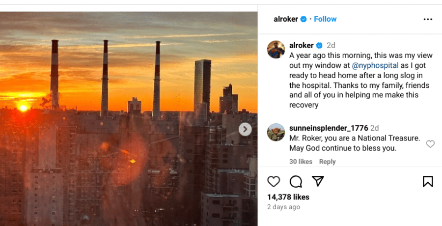 Al Roker posts a heartfelt message to his friends and family | Courtesy of Instagram 