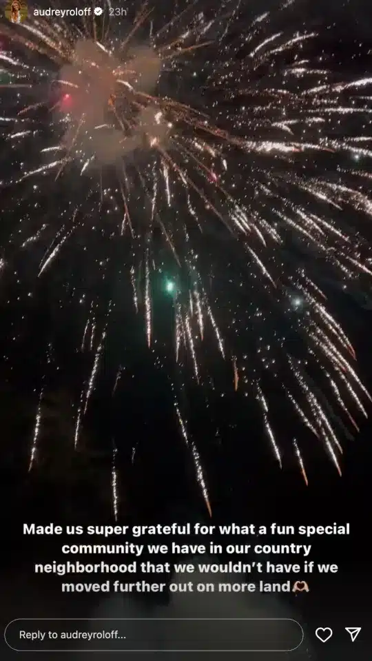 Audrey posts a fireworks show to her Instagram story. | Courtesy of Instagram 