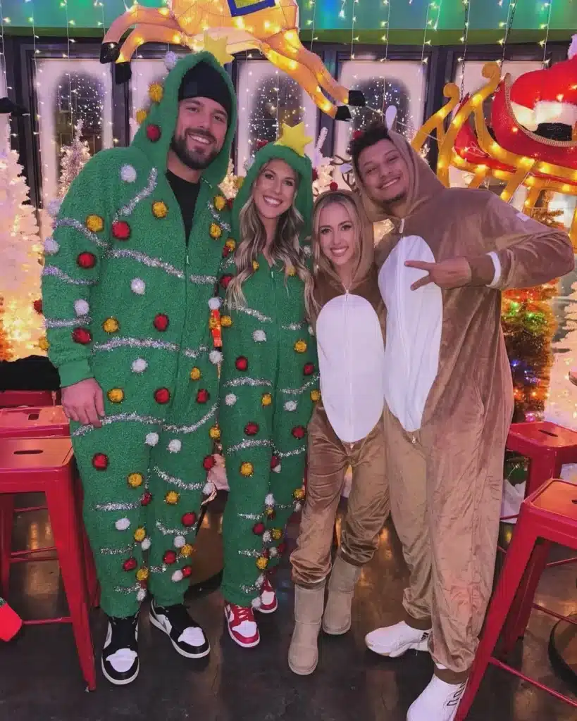 Fellow Chief's Players and their wives: Blake and Lyndsey Bell and Patrick and Brittany Mahomes at the Christmas Party - Instagram
