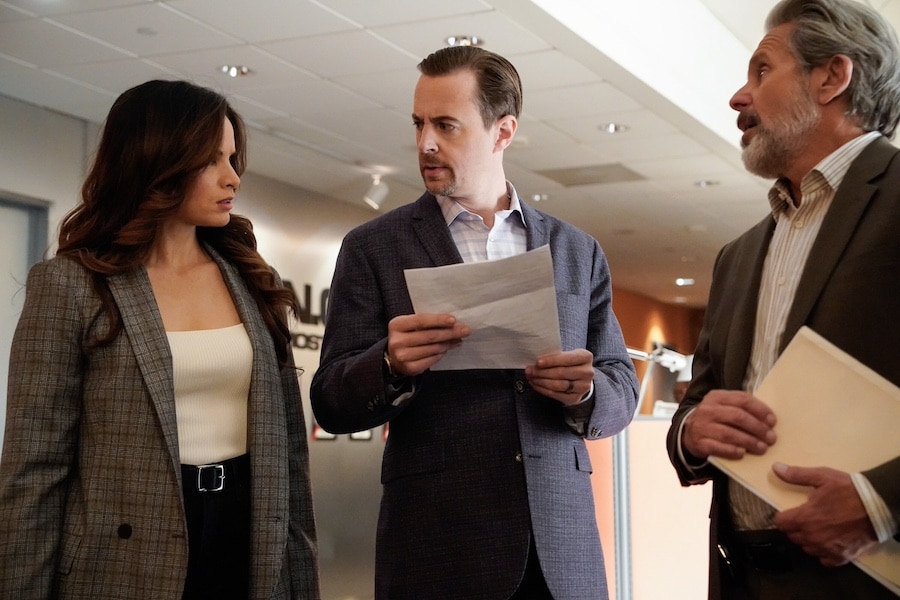 Pictured (L-R): Katrina Law as NCIS Special Agent Jessica Knight, Sean Murray as Special Agent Timothy McGee, and Gary Cole as FBI Special Agent Alden Parker. Photo: Robert Voets/CBS ©2023 CBS Broadcasting, Inc. All Rights Reserved.