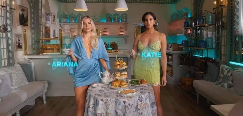 Ariana Madix and Katie Maloney in the Vanderpump Rules opening credits at Something About Her. - Bravo