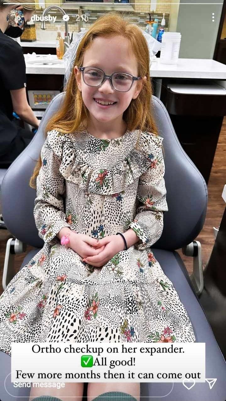 Hazel Busby looking all grown up at her ortho appointment to check her expander. - Instagram