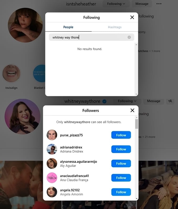 Heather Sykes Does Not Follow Whitney Way Thore - Instagram