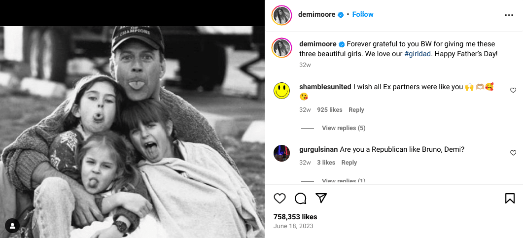 Demi Moore honors Bruce Willis on Father's Day 2023 | Courtesy of Instagram 