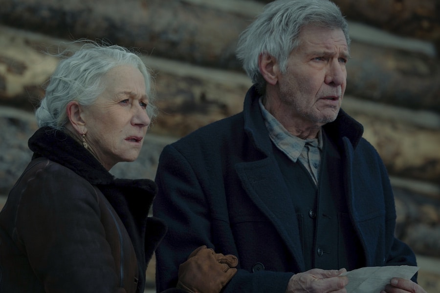 Helen Mirren as Cara and Harrison Ford as Jacob of the Paramount+ series 1923. Photo Cr: Emerson Miller/Paramount+ © 2022 Viacom International Inc. All Rights Reserved.