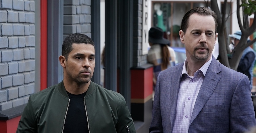 NCIS Pictured (L-R): Wilmer Valderrama as Nick Torres and Sean Murray as Special Agent Timothy McGee. Photo: Michael Yarish/CBS ©2023 CBS Broadcasting, Inc. All Rights Reserved.