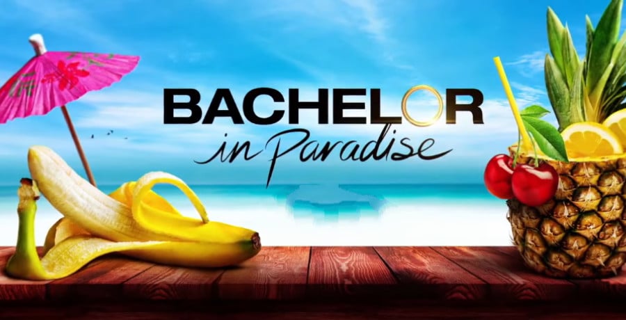 the words 'bachelor in paradise' on a blue background