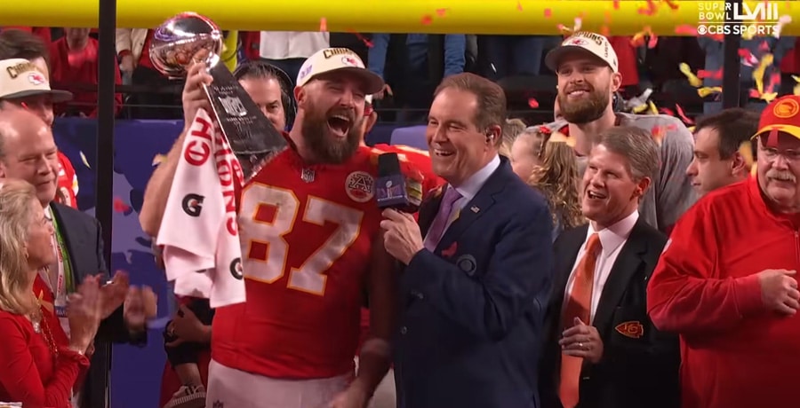 Travis Kelce after the Super Bowl / YouTube