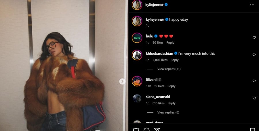 Kylie Jenner wearing fur. - Instagram