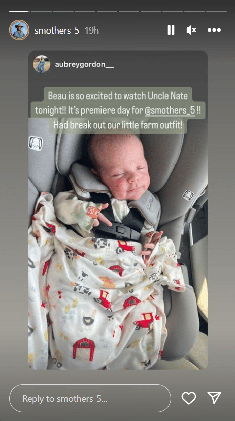 Nathan Smothers' nephew tuning in for Farmer Wants A Wife. - Instagram