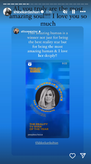 Khloe Kardashian is pleased to be the People's Choice six years running. - Instagram