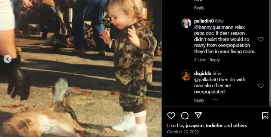 Sydney Errera as a toddler excited about the dead deer. - Instagram