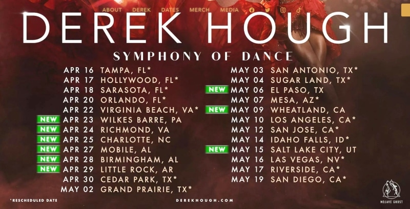 Derek Hough's tour website, screenshot