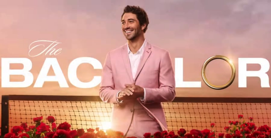 The word 'Bachelor' with a man in a pink suit standing as the 'H'