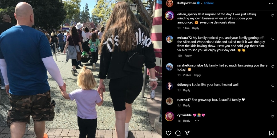 Duff Goldman shows his hand bandage free and holding his daughter's hand. - Instagram