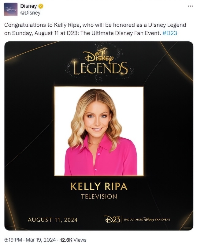 Live with Kelly and Mark host Kelly Ripa is a Disney legend - Twitter (X)