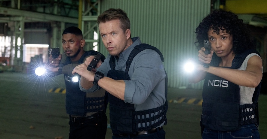 NCIS Sydney Pictured L-R: Sean Sagar as Special Agent DeShawn Jackson, Todd Lasance as AFP Liaison Officer Sergeant Jim  'JD' Dempsey and Olivia Swann as NCIS Special Agent Captain Michelle Mackey in NCIS: Sydney episode 6, season 1, streaming on Paramount+, 2023. PHOTO CREDIT: Daniel Asher Smith/Paramount+