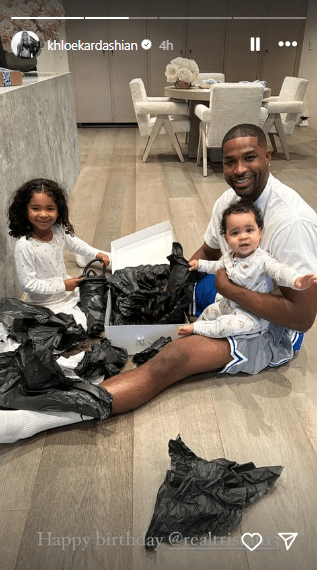 Tristan Thompson with his and Khloe Kardashian's kids, True and Tatum. - Instagram