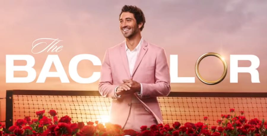 The word 'Bachelor' on a pink background. A man in a pink suit stands where the 'H' is.