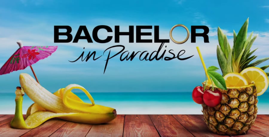 the text 'Bachelor In Paradise' on a blue background