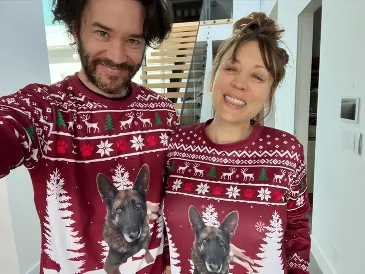 Little boy Blue made the holidays better for Kaley Cuoco and Tom Pelphrey. - Instagram