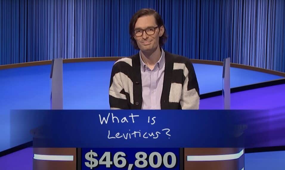 Troy Meyer talks about his cardigan choice. - Jeopardy!