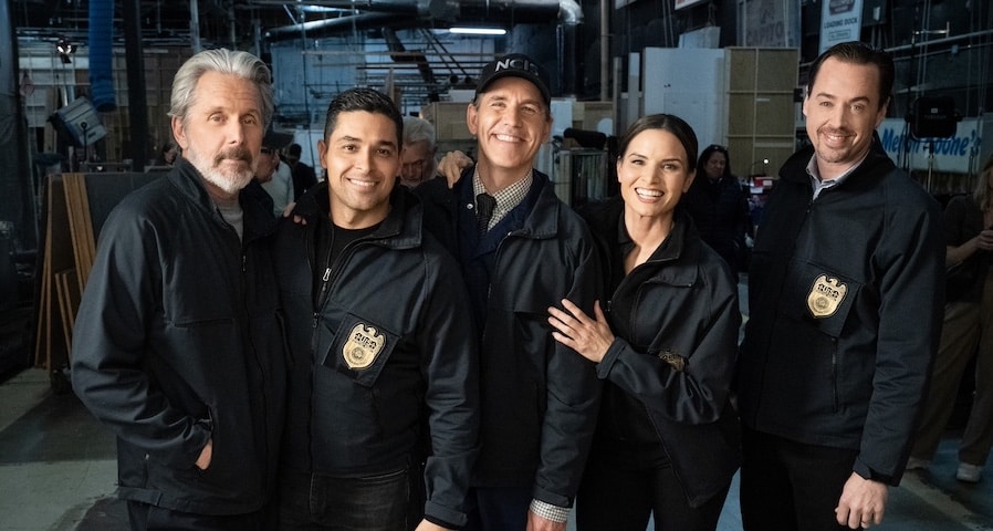 NCIS Pictured (L-R): Gary Cole as Alden Parker, Wilmer Valderrama as Nicholas “Nick” Torres, Brian Dietzen as Jimmy Palmer, Katrina Law as Jessica Knight, and Sean Murray as Timothy McGee. Photo: Robert Voets/CBS ©2024 Paramount Global. All Rights Reserved.