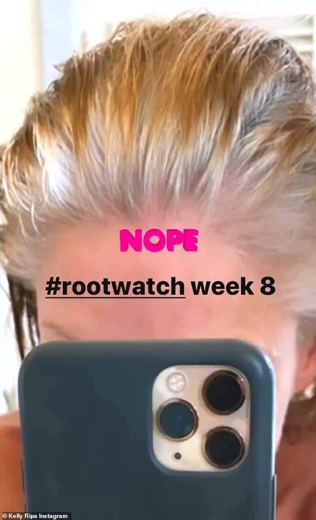 During the pandemic, Kelly Ripa shows off "Root Watch Week 8." - Instagram
