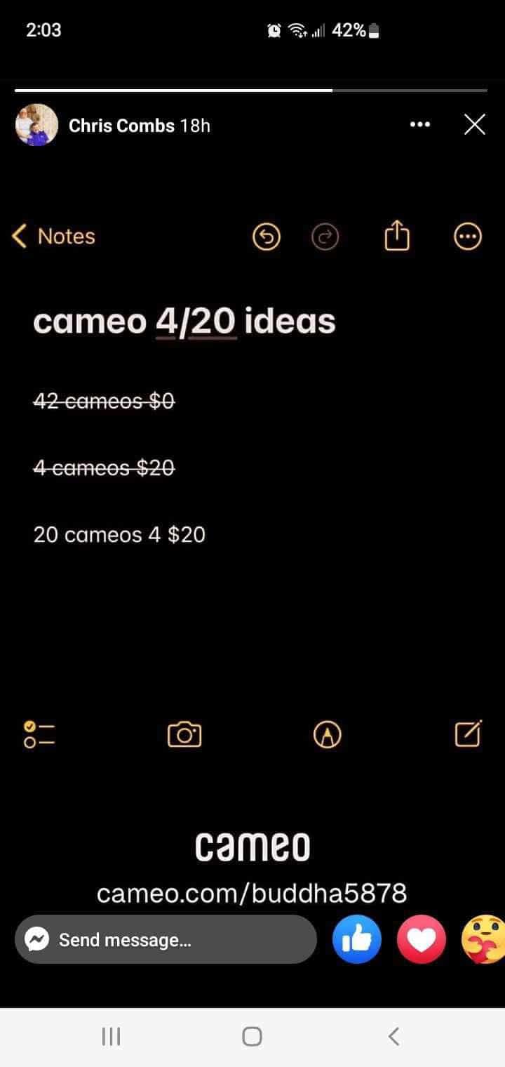 Chris Combs' 420 deal - Instagram