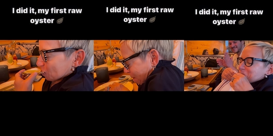 Jen Arnold Eats Her First Raw Oyster - Instagram