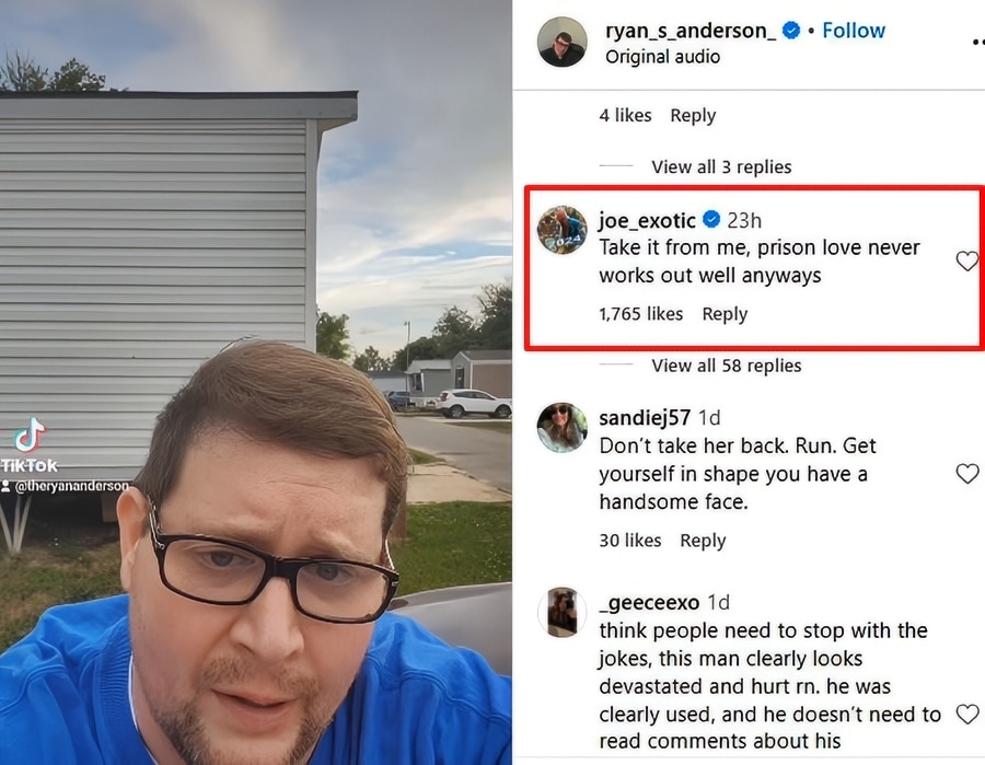 Joe Exotic replies to Ryan Anderson - Instagram