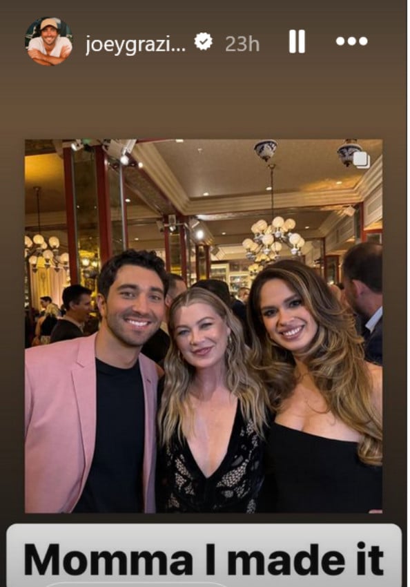 Joey Graziadei, Ellen Pompeo, and Kelsey Anderson/Credit: Joey Graziadei Instagram