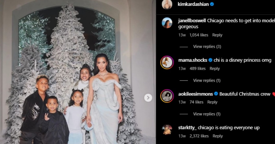 Kim Kardashian and her kids at Christmas. - Instagram 