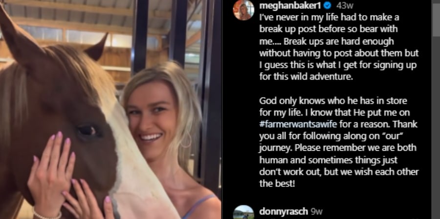 Farmer Wants A Wife Meghan Baker's break-up announcement. - Instagram