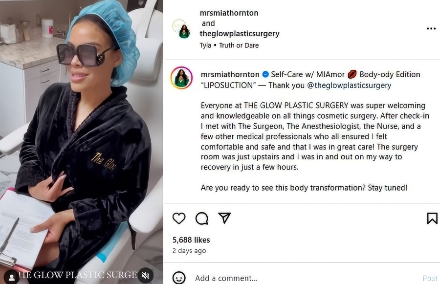 Mia Thornton Goes For Liposuction - Instagram