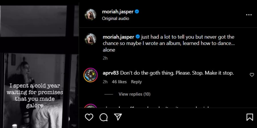 Moriah Plath teases new dark music. - Instagram