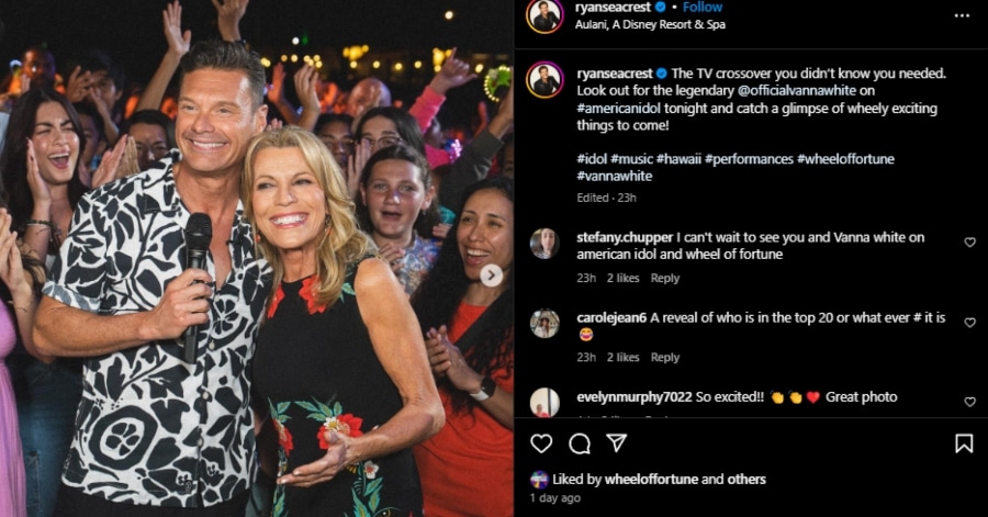 Vanna White & Ryan Seacrest bonding on American Idol - Instagram