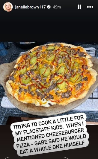 Janelle Brown's Instagram story of a cheeseburger pizza