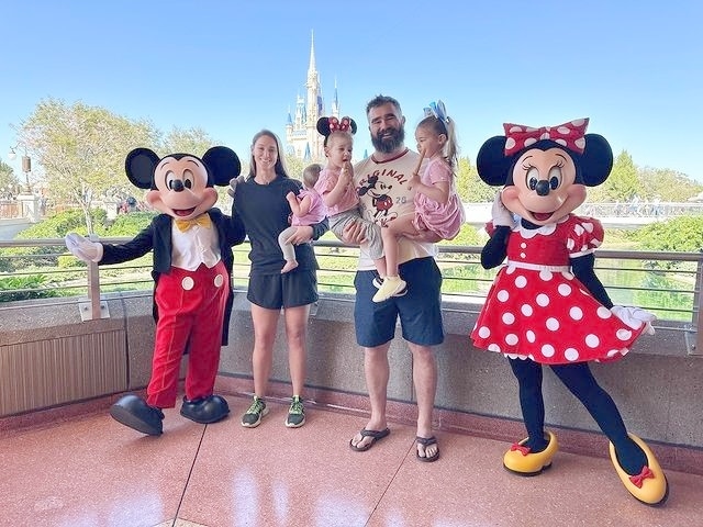 Jason Kelce, Kylie Kelce, and their daughters at Disney World from Jason's Instagram