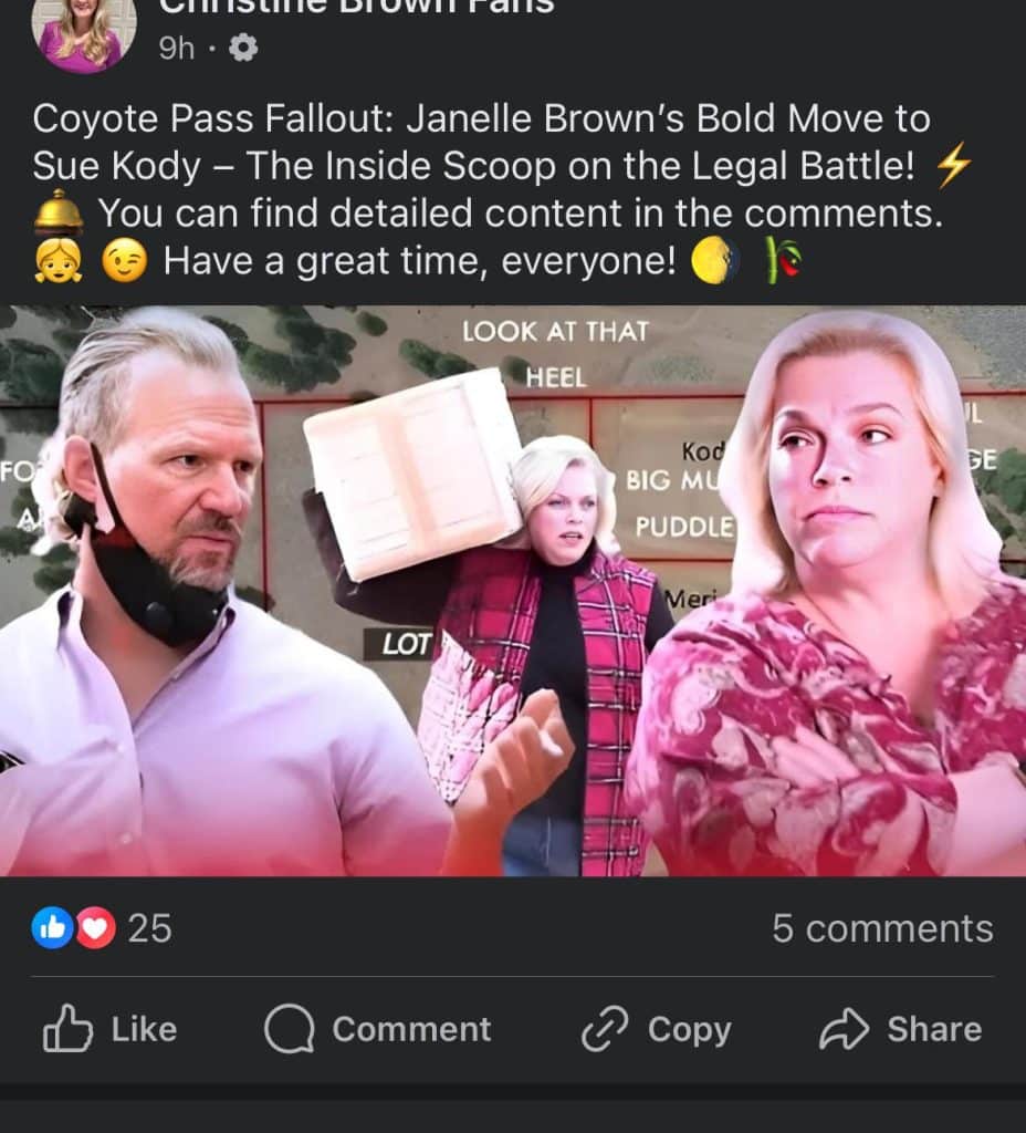 Fans are suspicious that Janelle Brown is suing Kody and Robyn Brown. - Reddit/Facebook