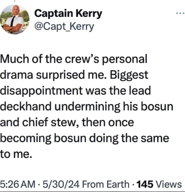 Below Deck Captain Kerry Titheradge Post About Ben Willoughby - Via Reddit