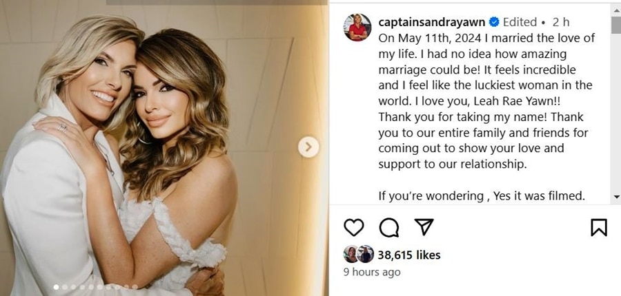Below Deck Med Captain Sandy Yawn Marries Leah Shafer - Instagram