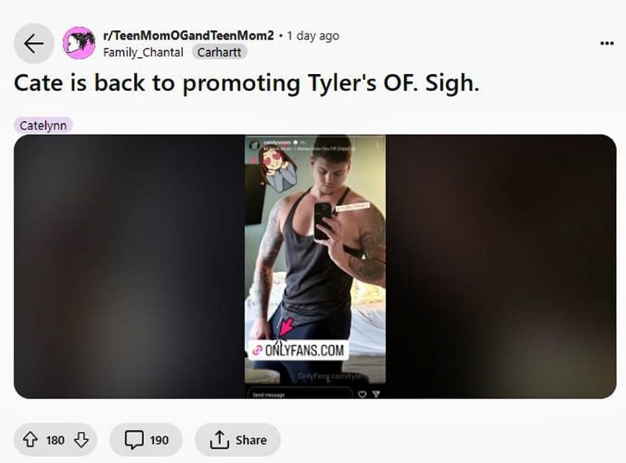 Catelynn Lowell promotes Tyler Onlyfans - Via Reddit