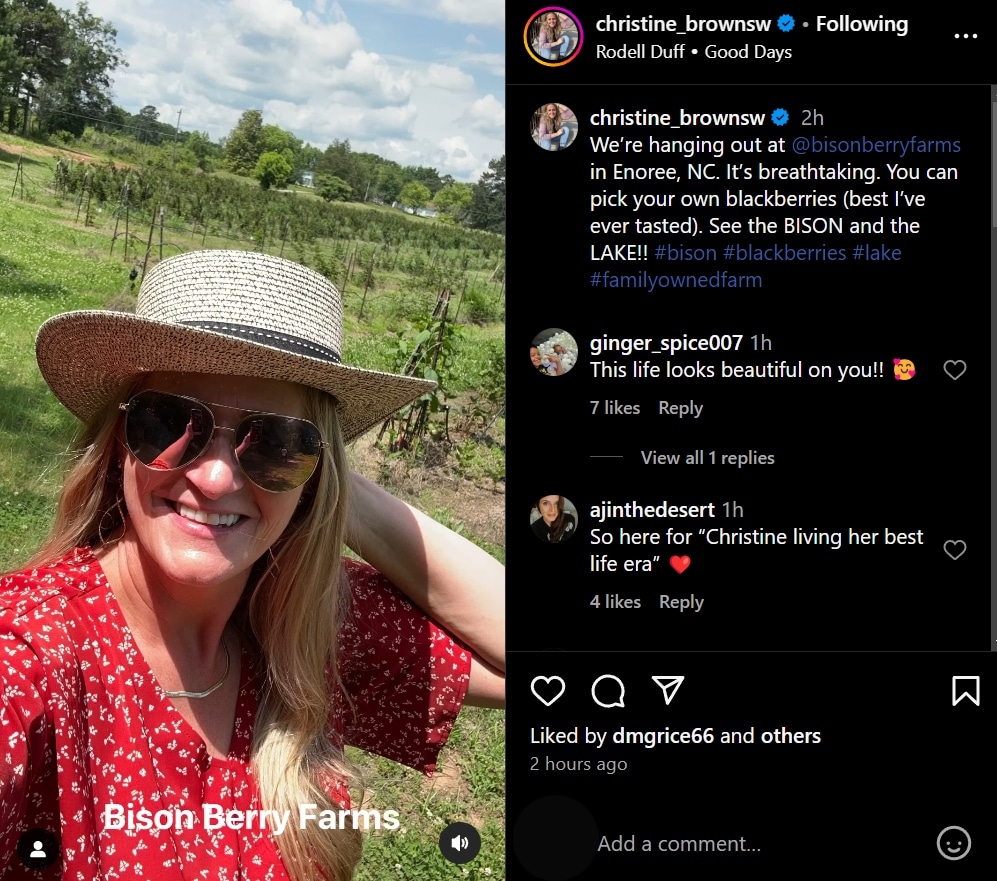 Christine Brown taking a new adventure to Bison Berry Farms in NC. - Sister Wives - Instagram