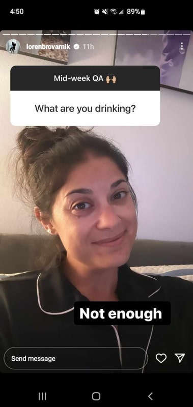 Drinking question - Loren Brovarnik Instagram
