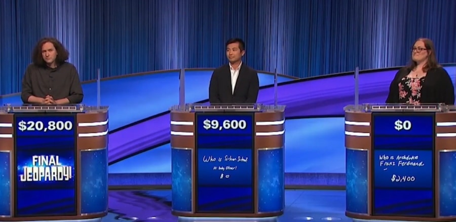 Why does Grant DeYoung sit when his opponents all stand? - Jeopardy!