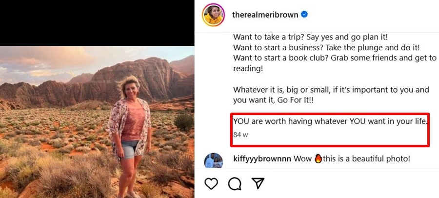 Meri Brown talked about being worthy 1 and a half years ago - Instagram
