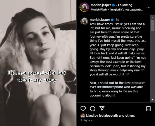 Moriah Plath talks about her story behind the music. - Instagram